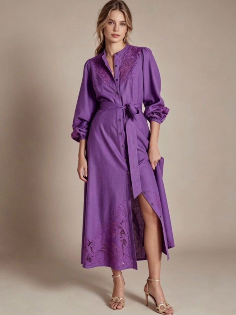 $398 NWOT Boden Mae Embroidered Linen Blend Long Sleeves Midi Dress Size 8P